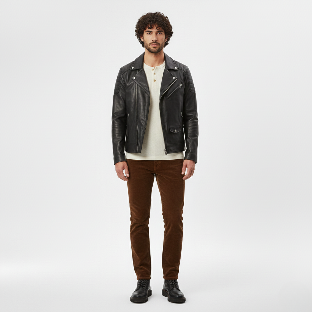 Men's Faux-Leather Biker Jacket – Black