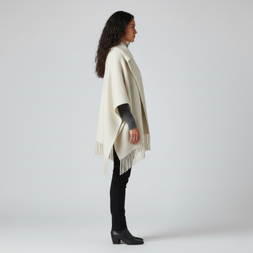 Women's Knit Poncho – Cream Shawl Wrap