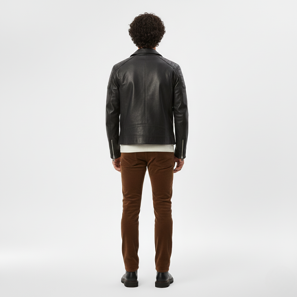 Men's Faux-Leather Biker Jacket – Black