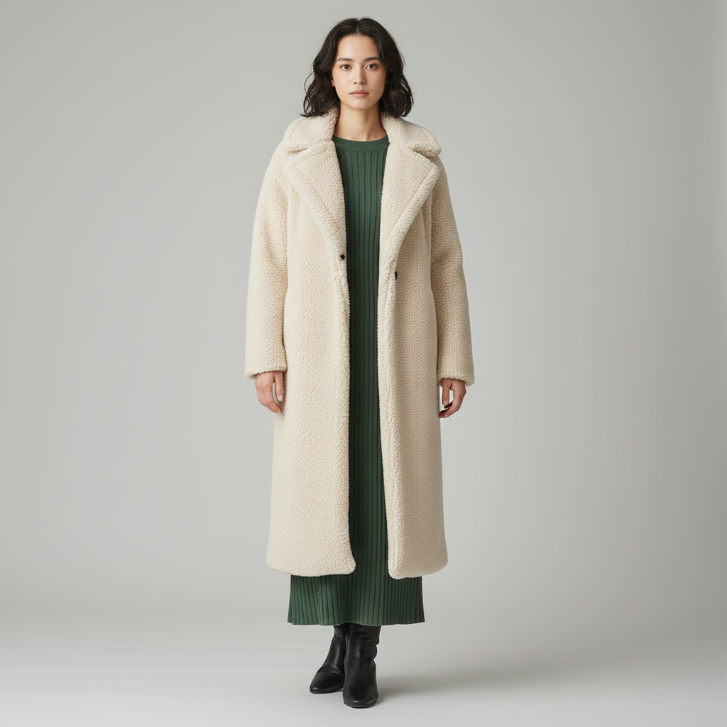 Women's Longline Teddy Coat – Cream Borg Coat