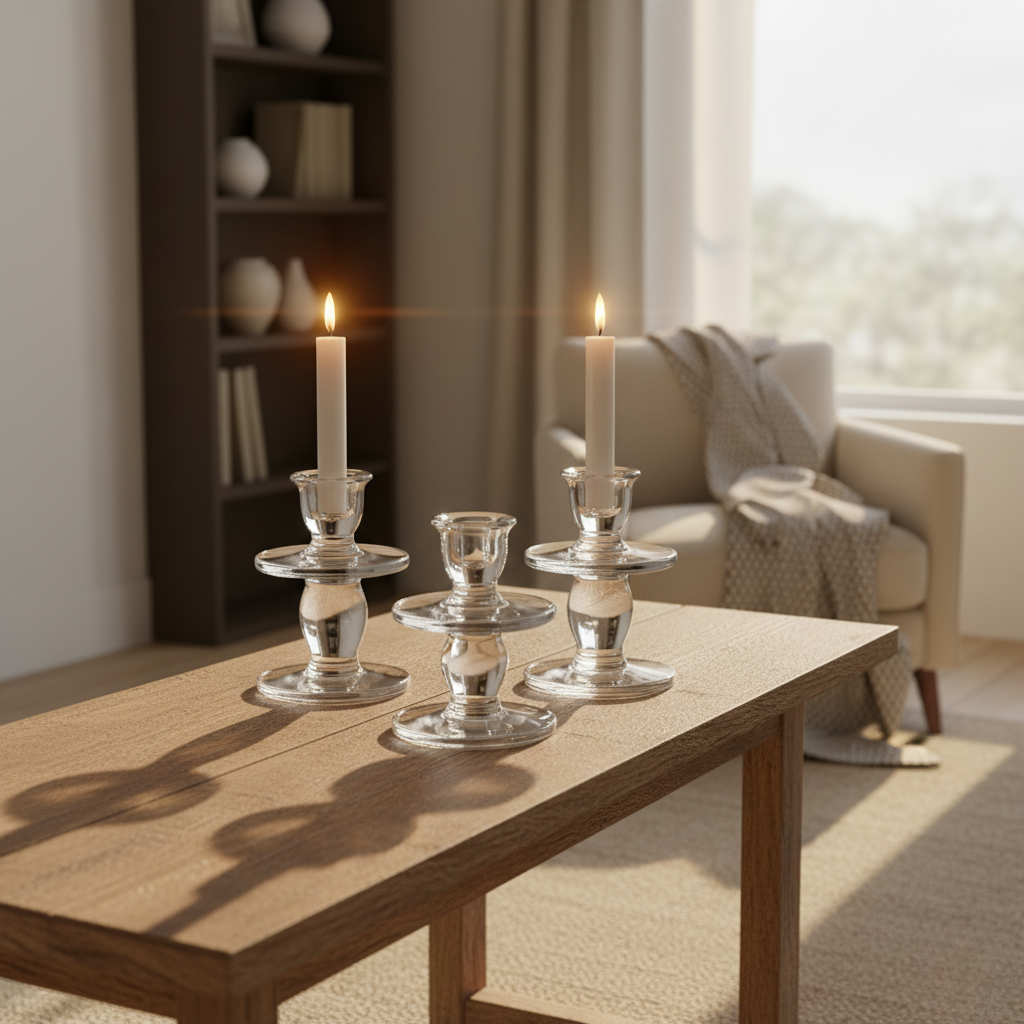 Clear Glass Candle Holders – Set of Three