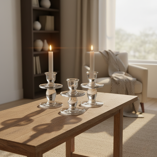 Clear Glass Candle Holders – Set of Three