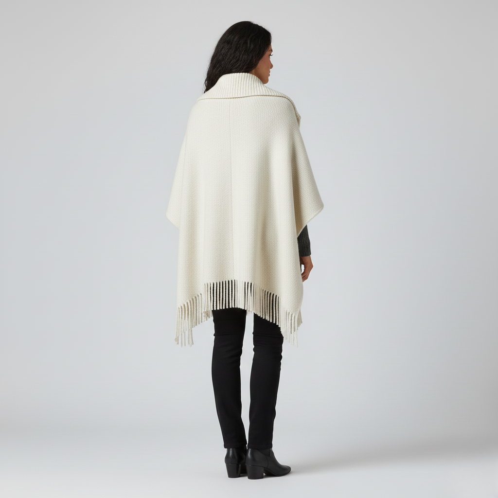 Women's Knit Poncho – Cream Shawl Wrap
