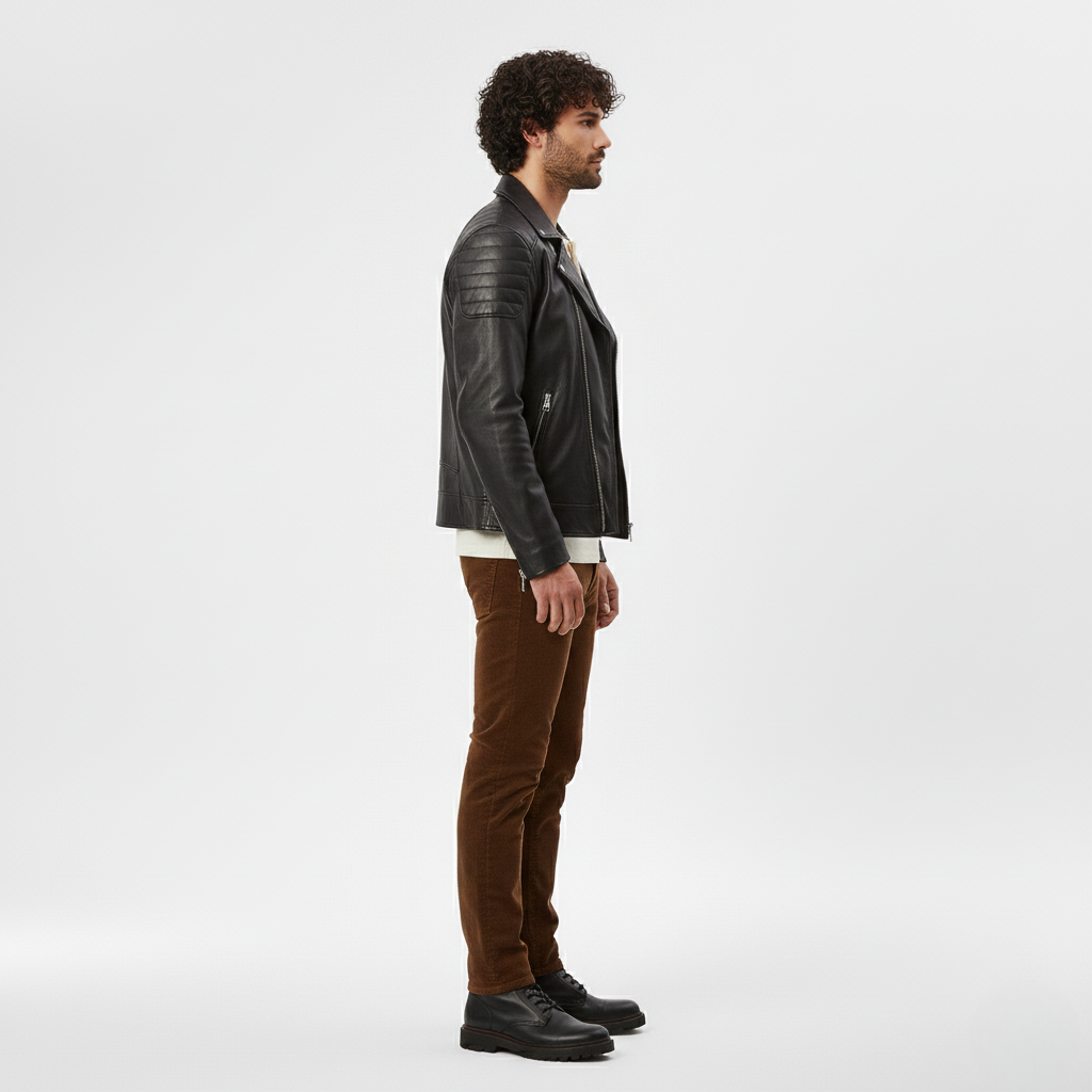 Men's Faux-Leather Biker Jacket – Black
