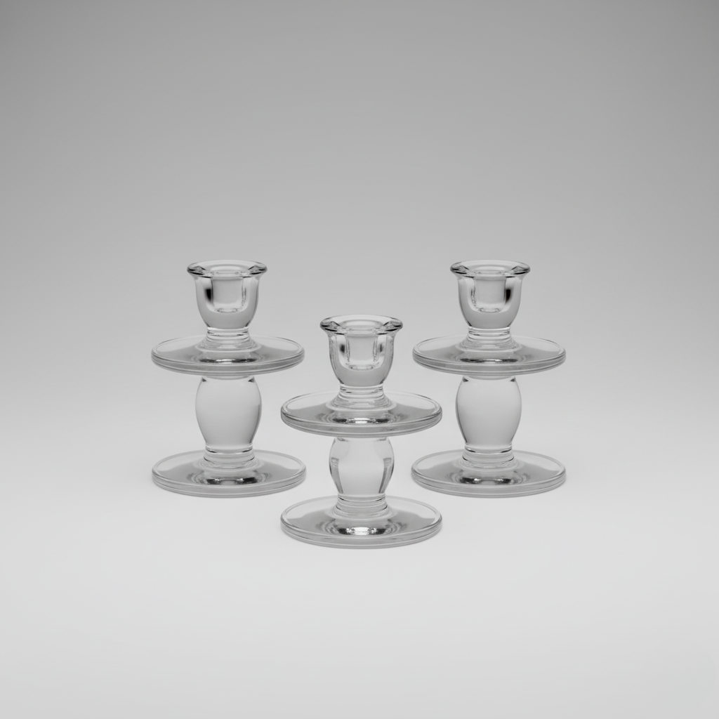 Clear Glass Candle Holders – Set of Three