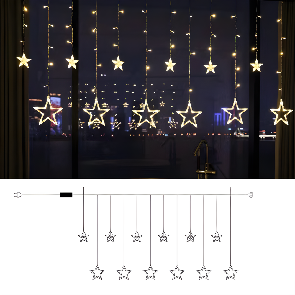 LED Star Curtain Lights – Christmas Window Hanging Lights