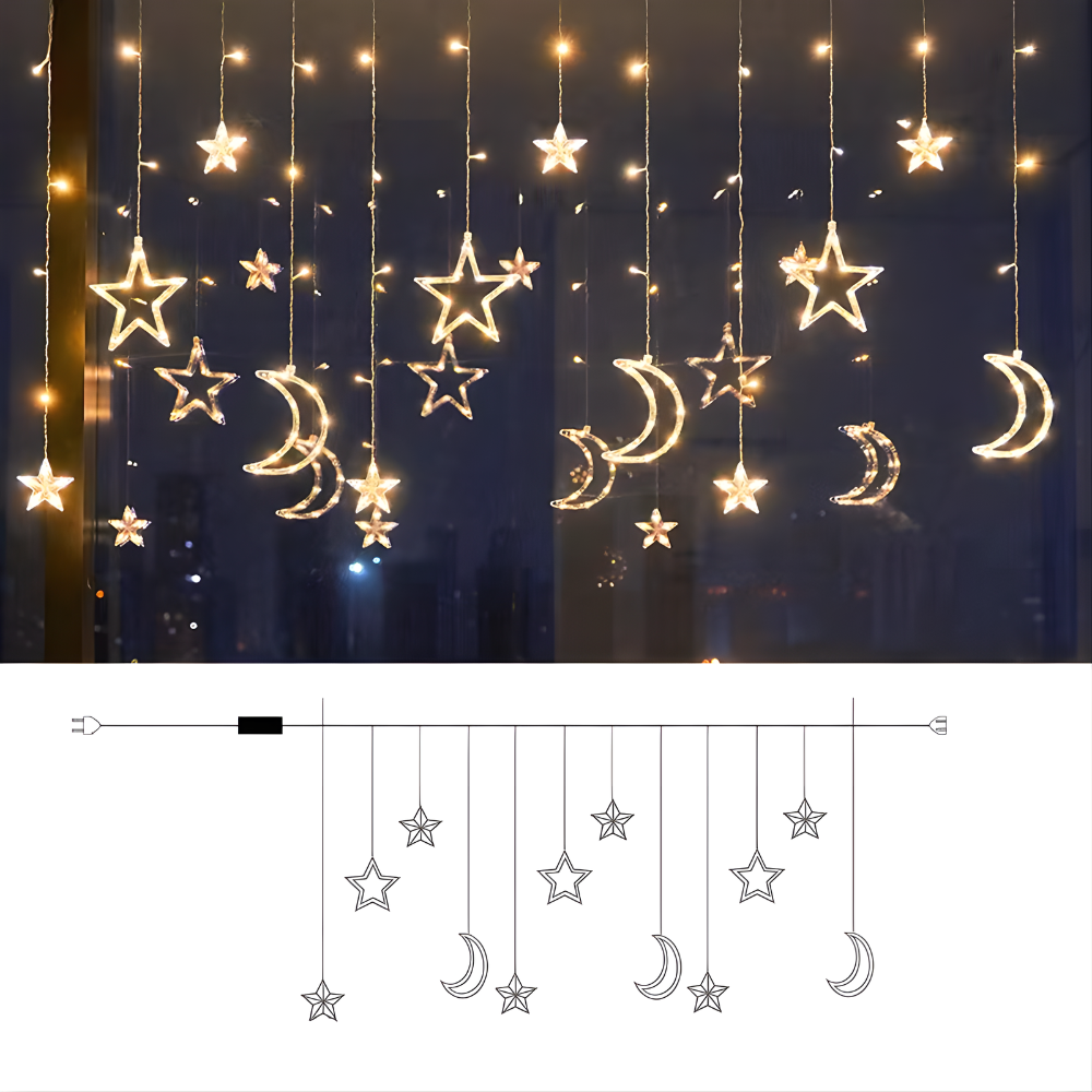 LED Star Curtain Lights – Christmas Window Hanging Lights