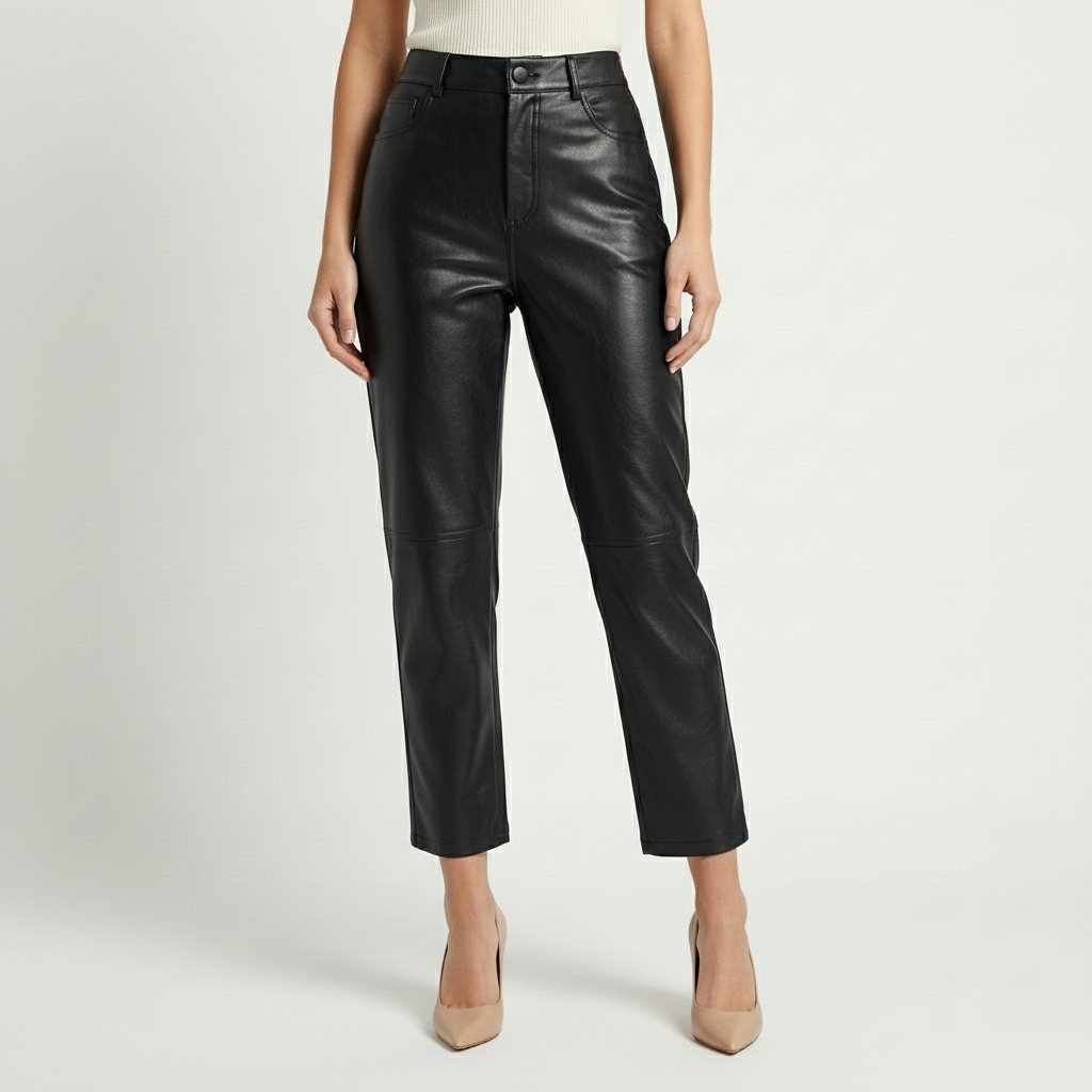 Women's Faux Leather Pants – High-Waisted Straight Leg