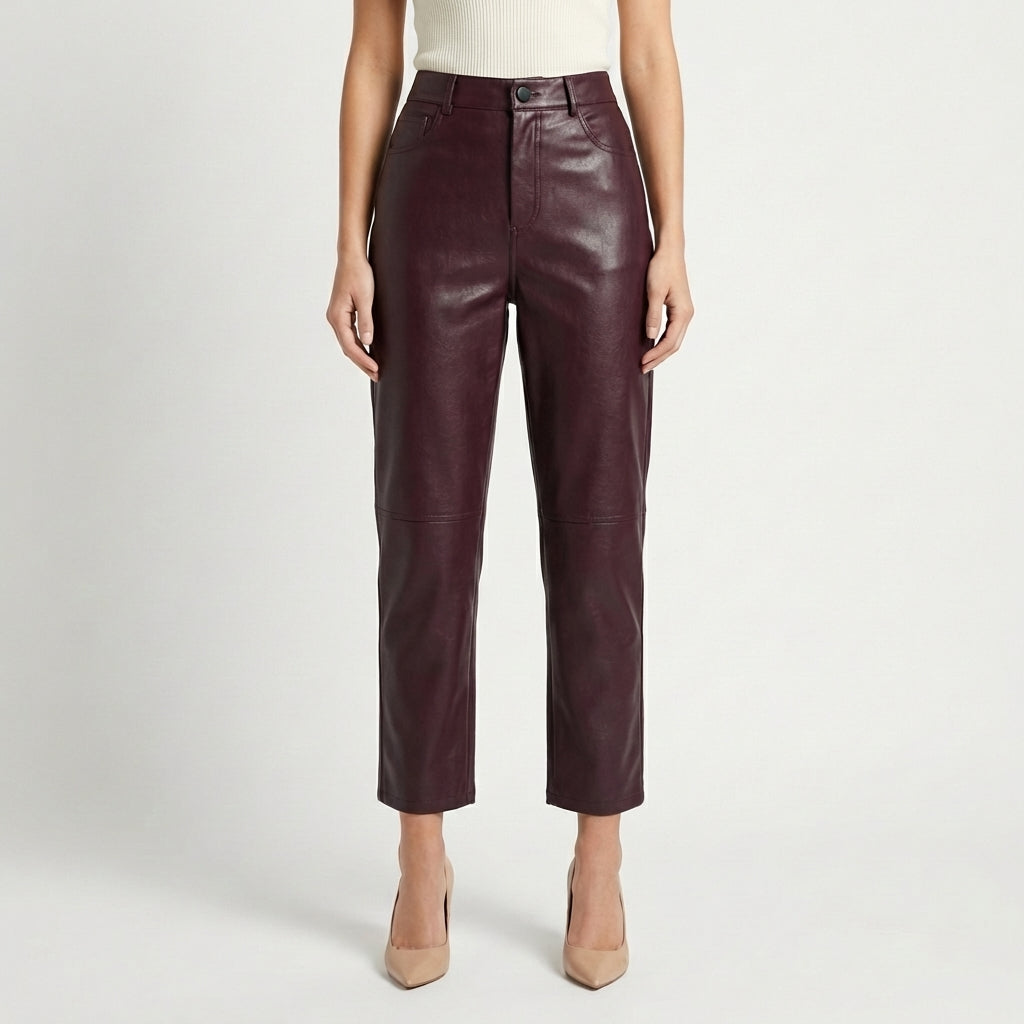 Women's Faux Leather Pants – High-Waisted Straight Leg