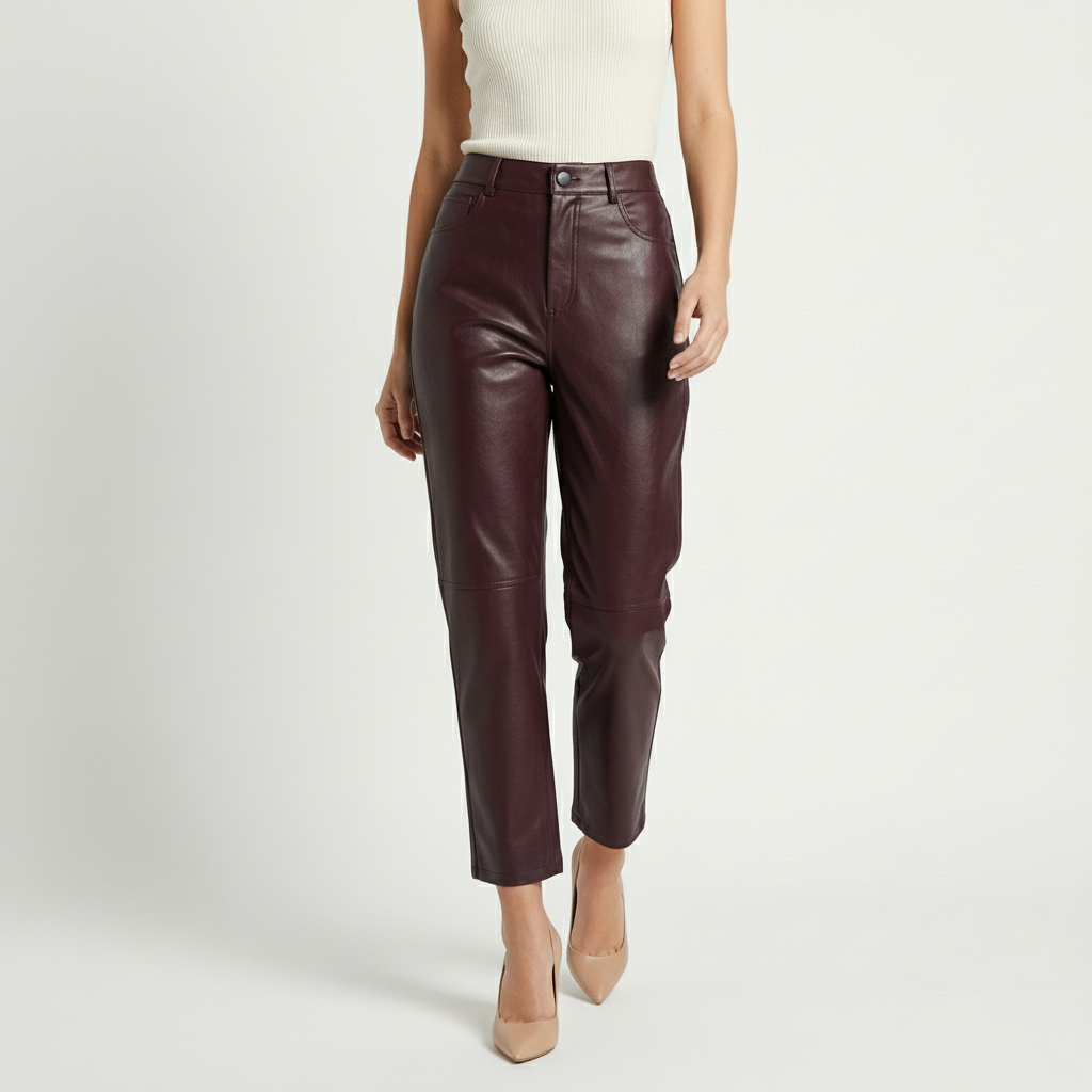 Women's Faux Leather Pants – High-Waisted Straight Leg