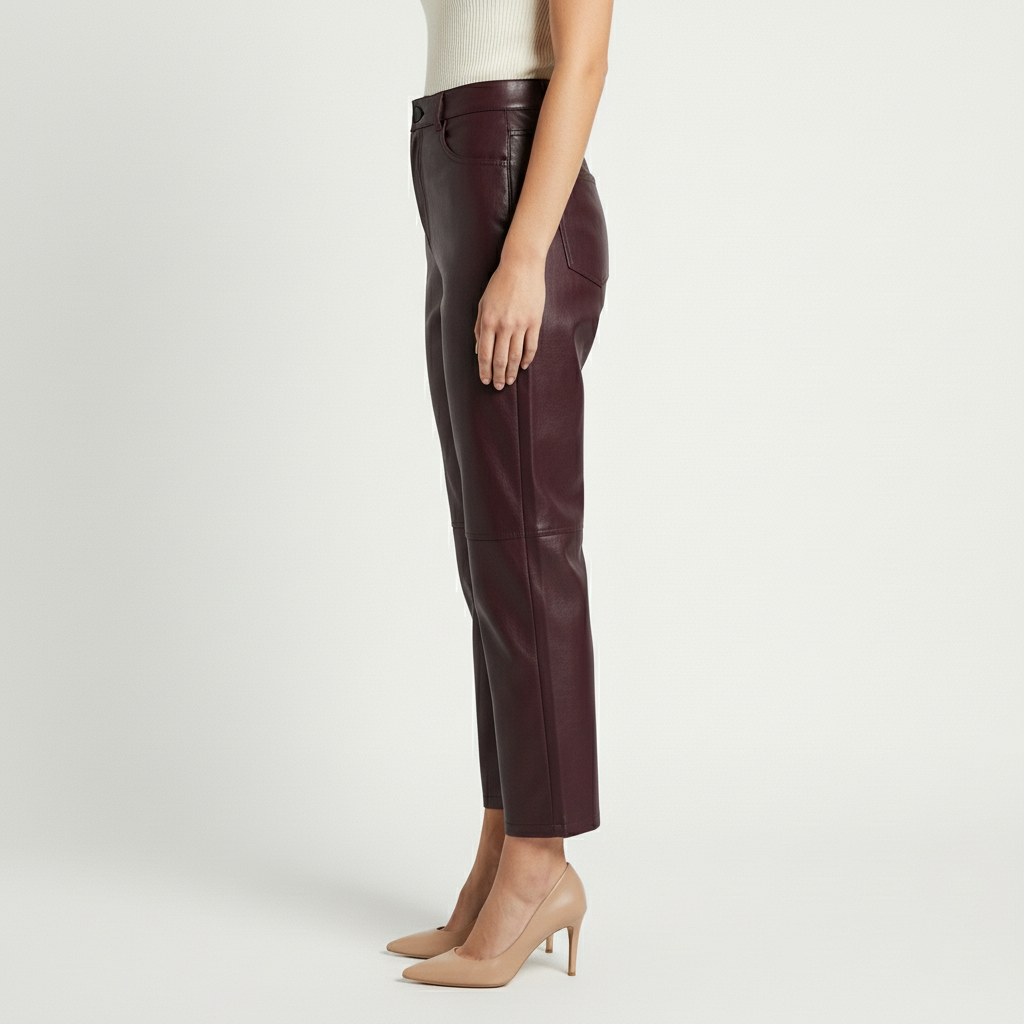 Women's Faux Leather Pants – High-Waisted Straight Leg