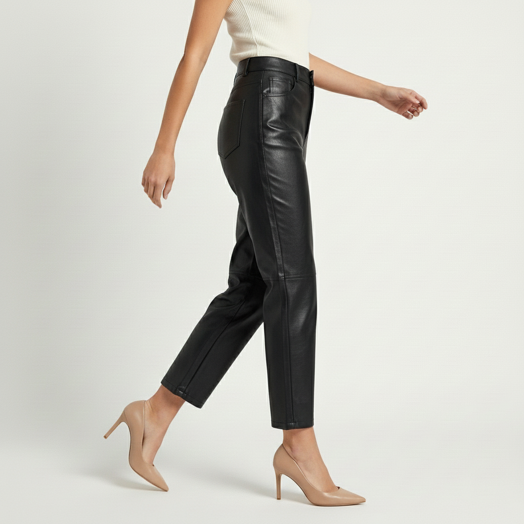 Women's Faux Leather Pants – High-Waisted Straight Leg