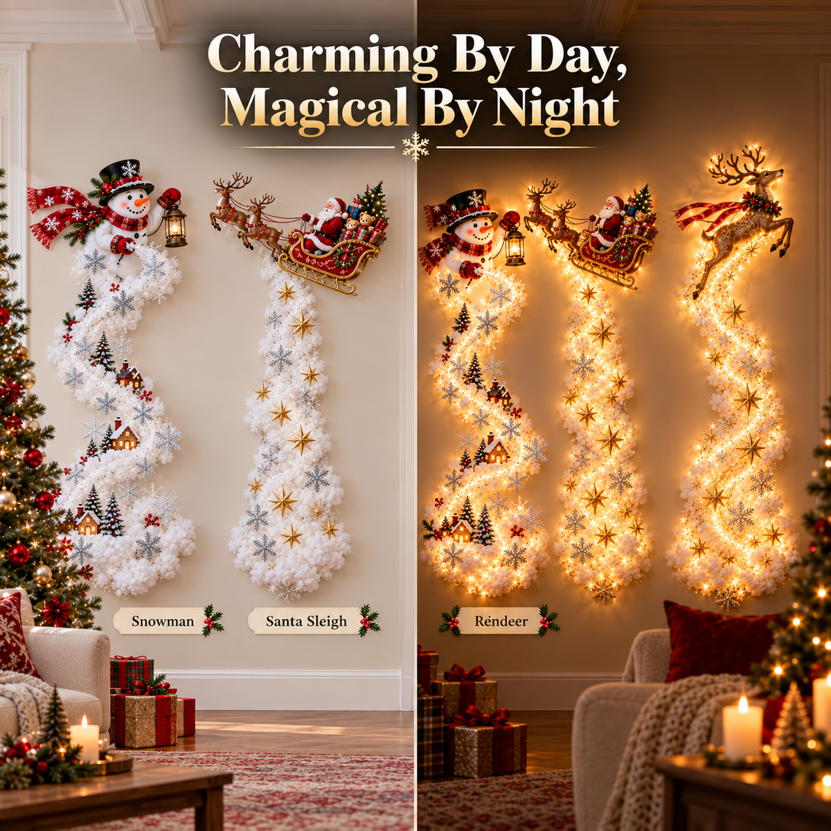 Light Up Christmas Wall Decorations | Santa & Reindeer