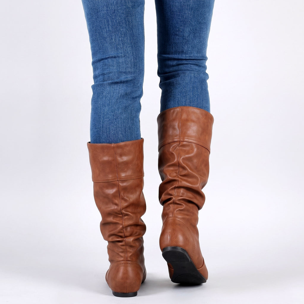 Helene Slouchy Knee-High Boots – Women's Low Heel Faux Leather Boots
