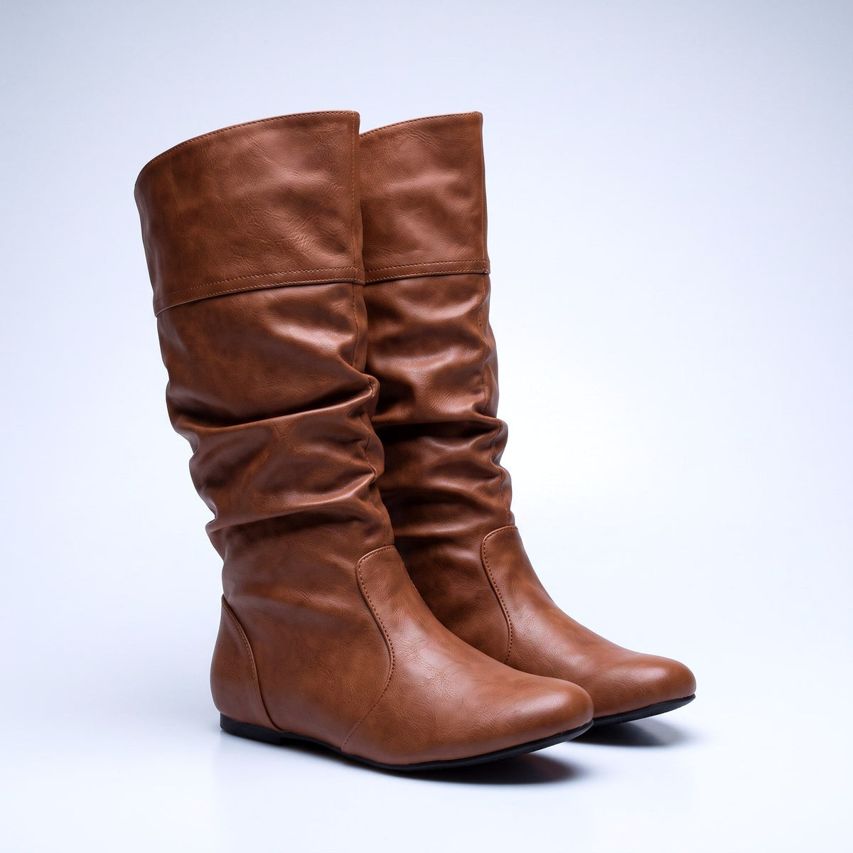 Helene Slouchy Knee-High Boots – Women's Low Heel Faux Leather Boots