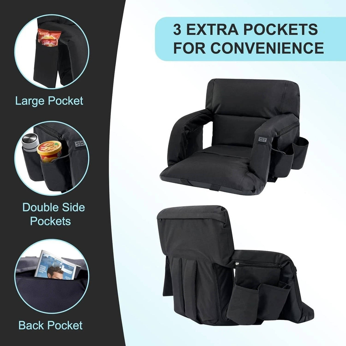Portable Heated Stadium Chair with Reclining Backrest