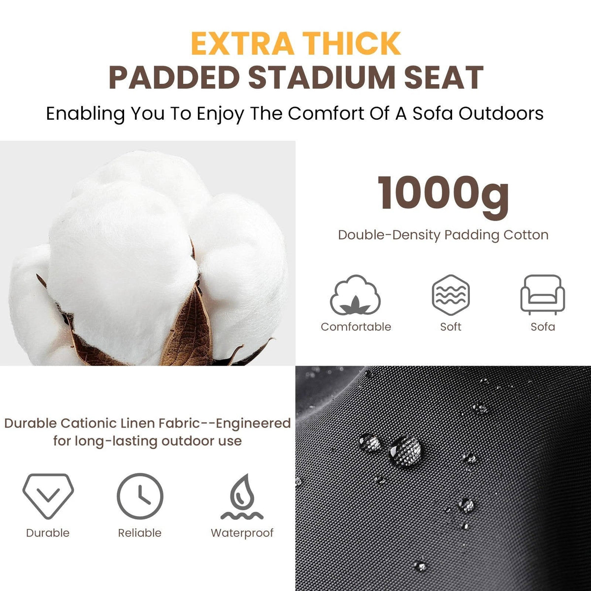 Portable Heated Stadium Chair with Reclining Backrest
