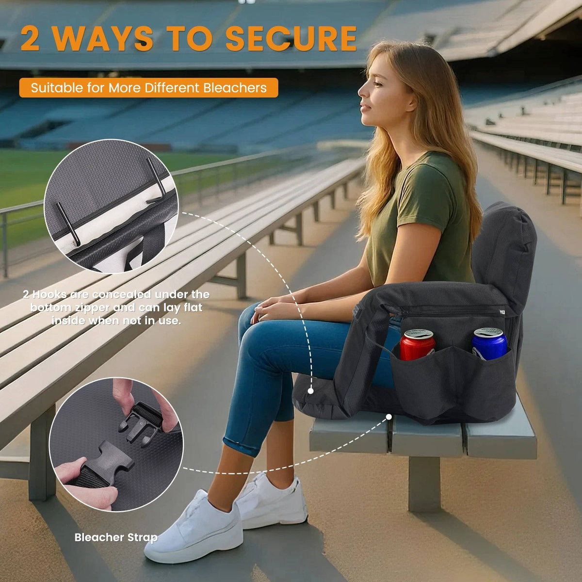 Portable Heated Stadium Chair with Reclining Backrest