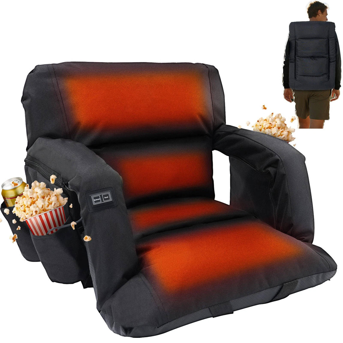 Portable Heated Stadium Chair with Reclining Backrest